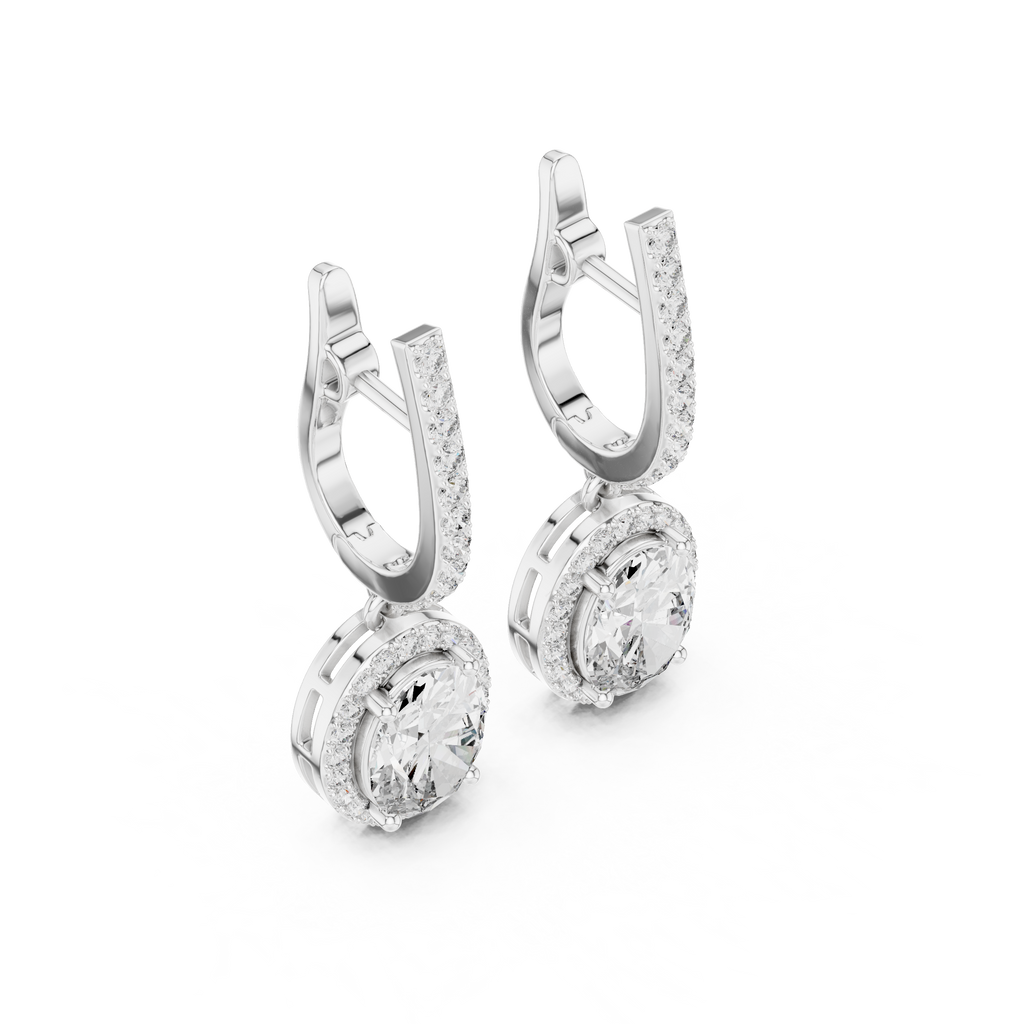 Luxury Oval Cut Diamond Drop Earrings with Halo Setting