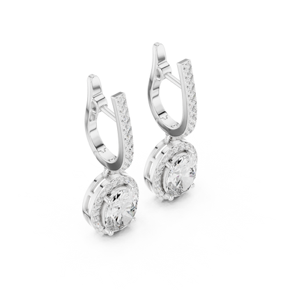 Luxury Oval Cut Diamond Drop Earrings with Halo Setting