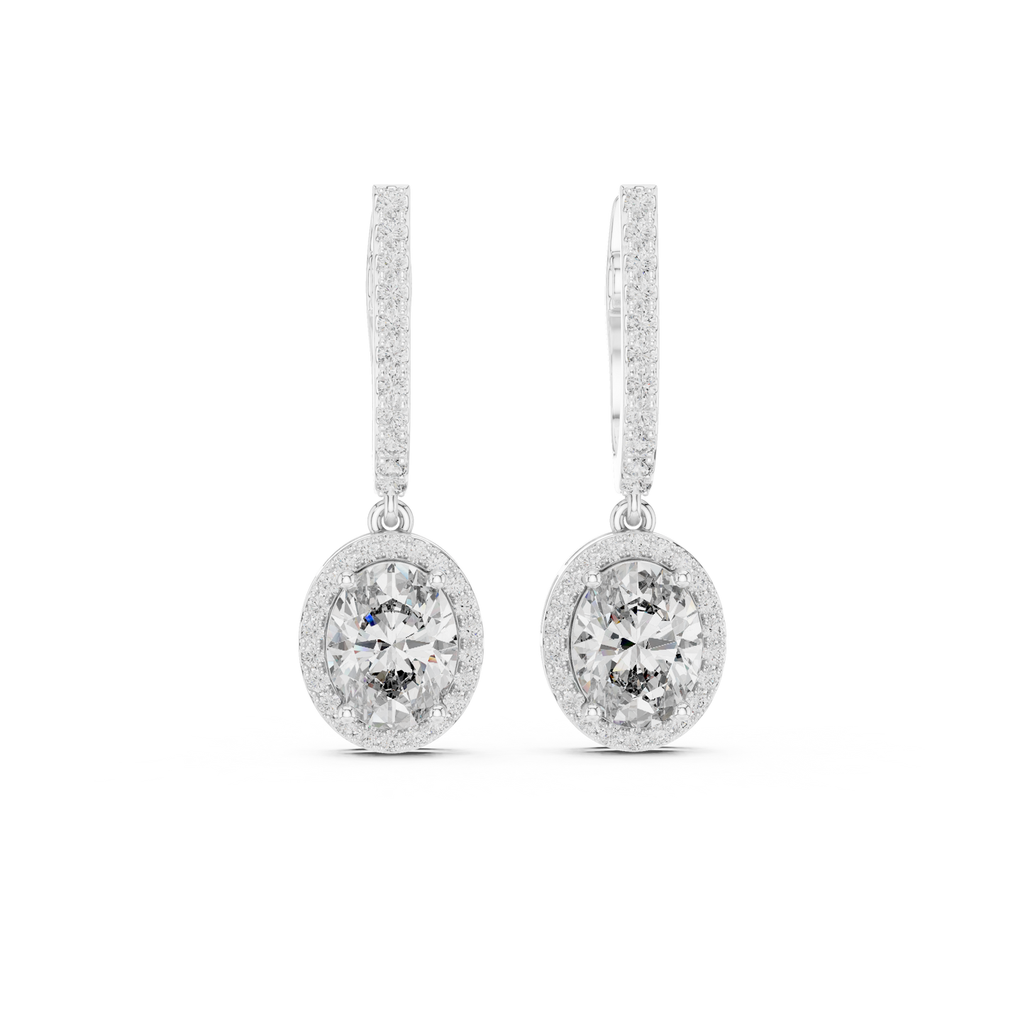 Luxury Oval Cut Diamond Drop Earrings with Halo Setting