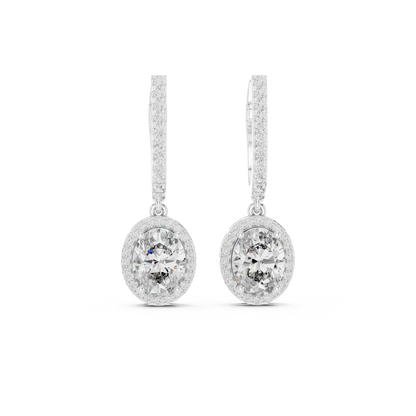 Luxury Oval Cut Diamond Drop Earrings with Halo Setting