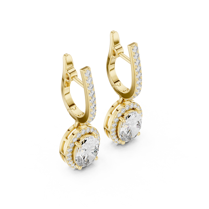 Luxury Oval Cut Diamond Drop Earrings with Halo Setting