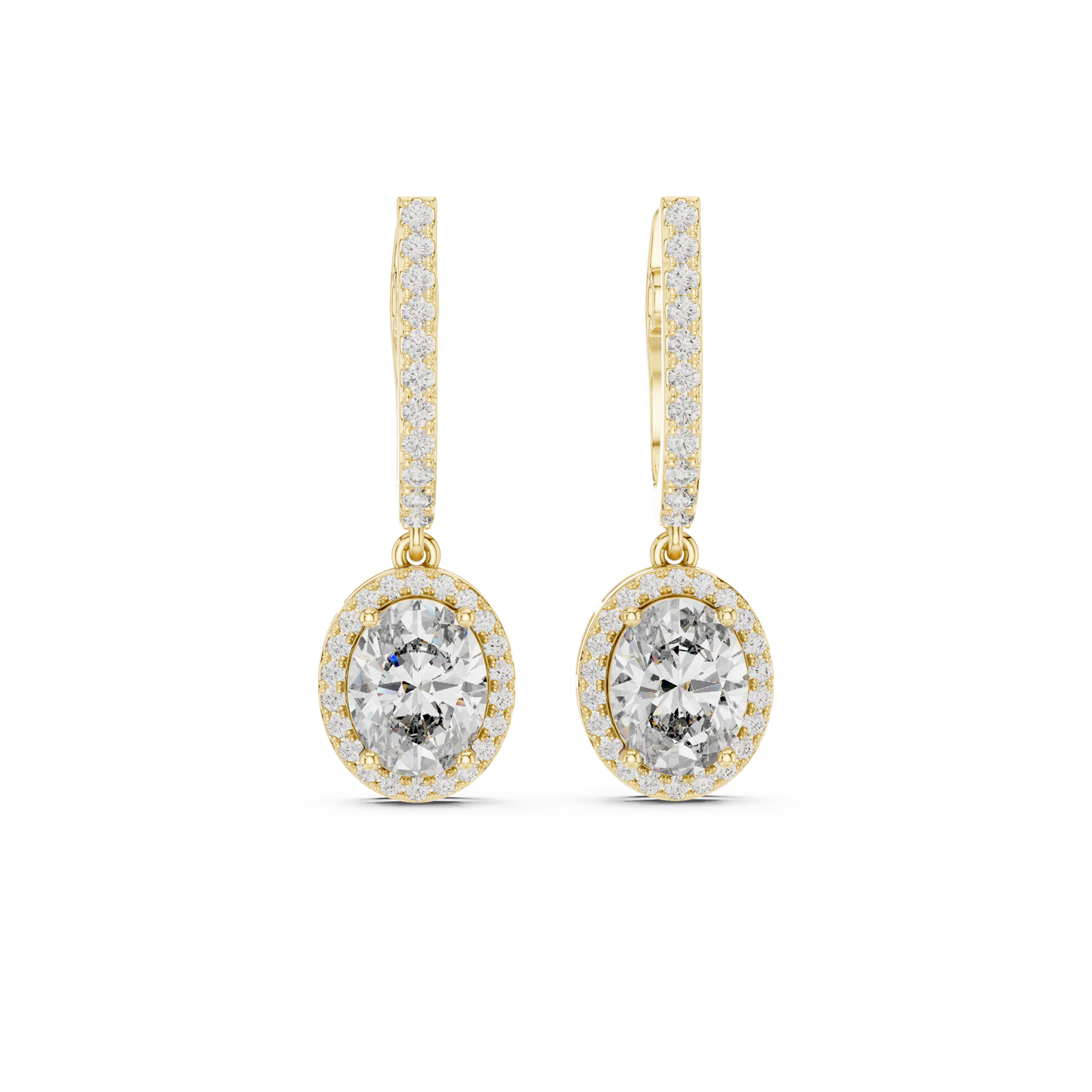 Luxury Oval Cut Diamond Drop Earrings with Halo Setting