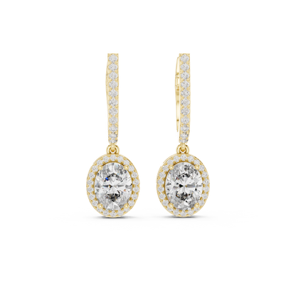 Luxury Oval Cut Diamond Drop Earrings with Halo Setting