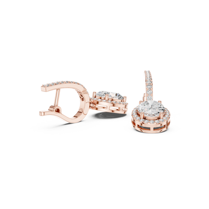Luxury Oval Cut Diamond Drop Earrings with Halo Setting