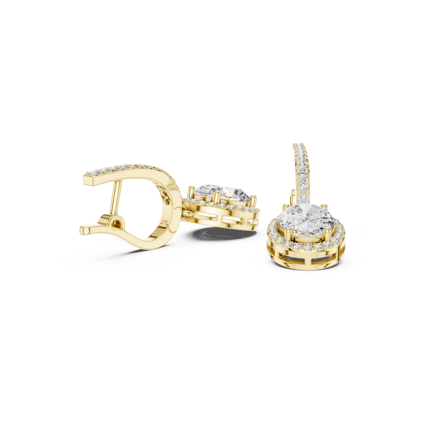 Luxury Oval Cut Diamond Drop Earrings with Halo Setting