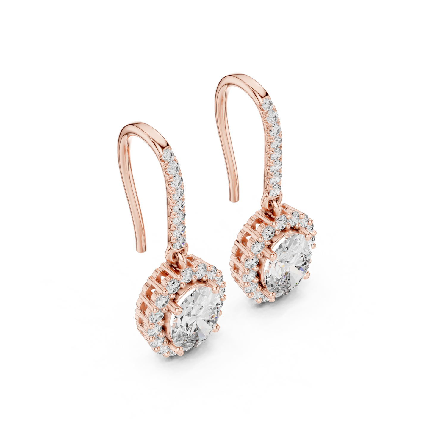 Rose Gold Diamond Dangle Earrings | Timeless Oval Halo Design