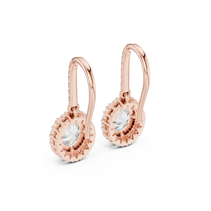 Rose Gold Diamond Dangle Earrings | Timeless Oval Halo Design