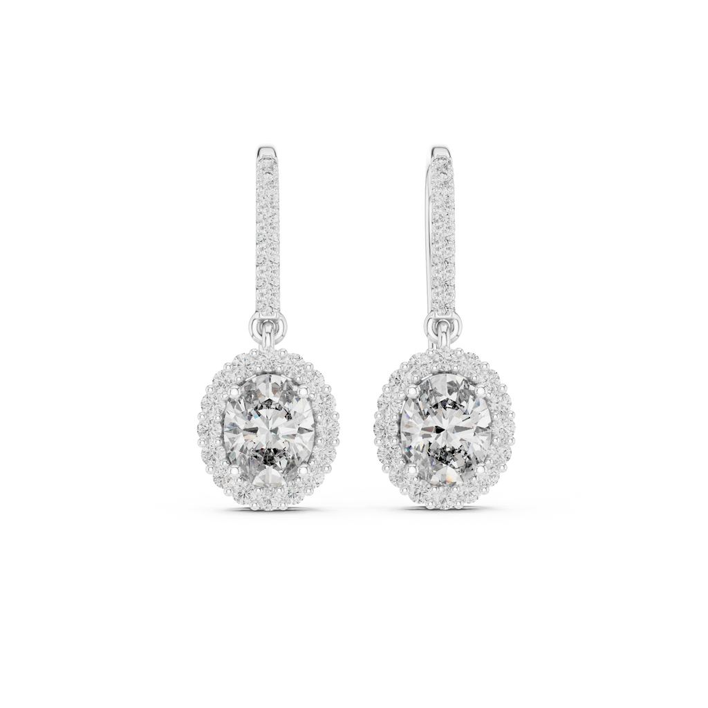 Rose Gold Diamond Dangle Earrings | Timeless Oval Halo Design