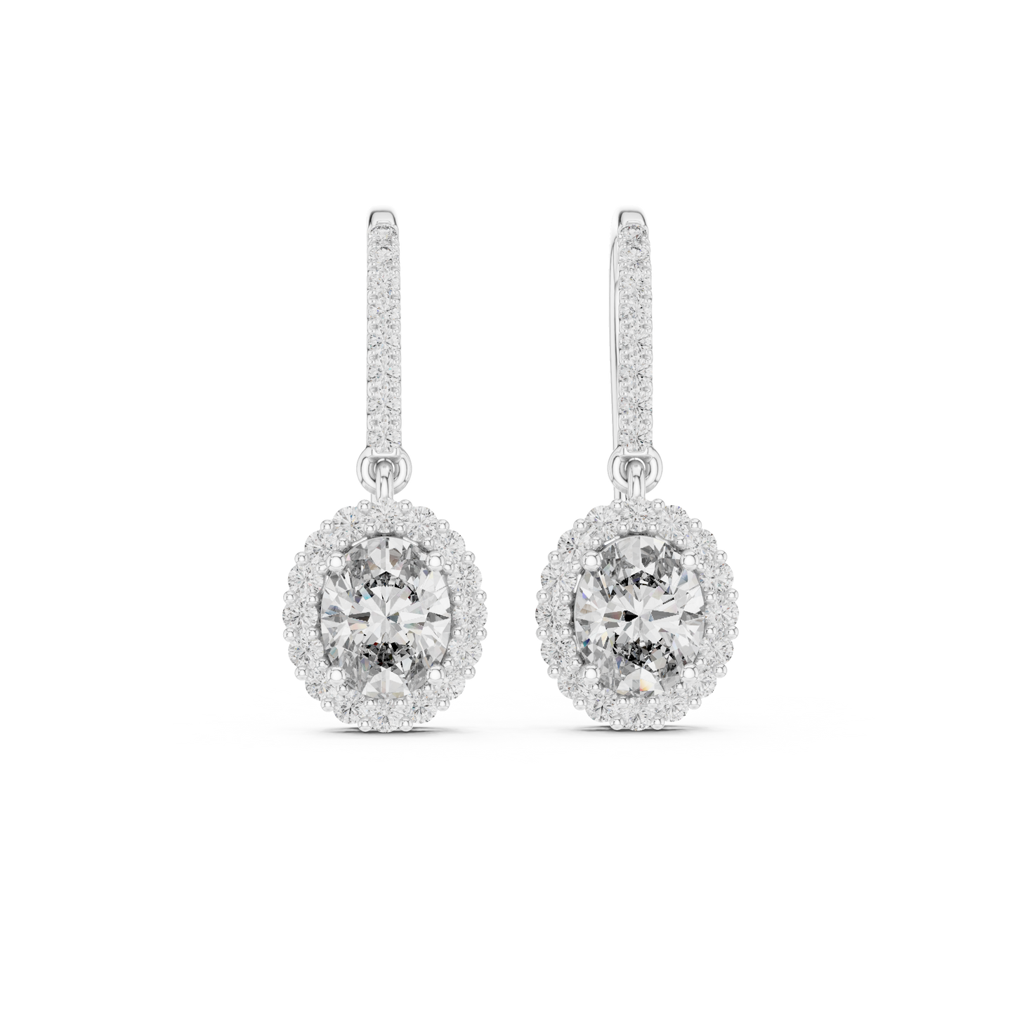 Rose Gold Diamond Dangle Earrings | Timeless Oval Halo Design