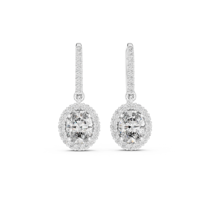 Rose Gold Diamond Dangle Earrings | Timeless Oval Halo Design