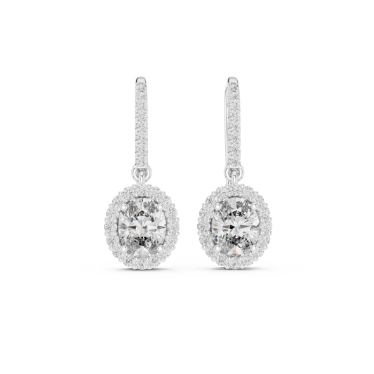 Rose Gold Diamond Dangle Earrings | Timeless Oval Halo Design