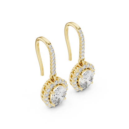 Rose Gold Diamond Dangle Earrings | Timeless Oval Halo Design