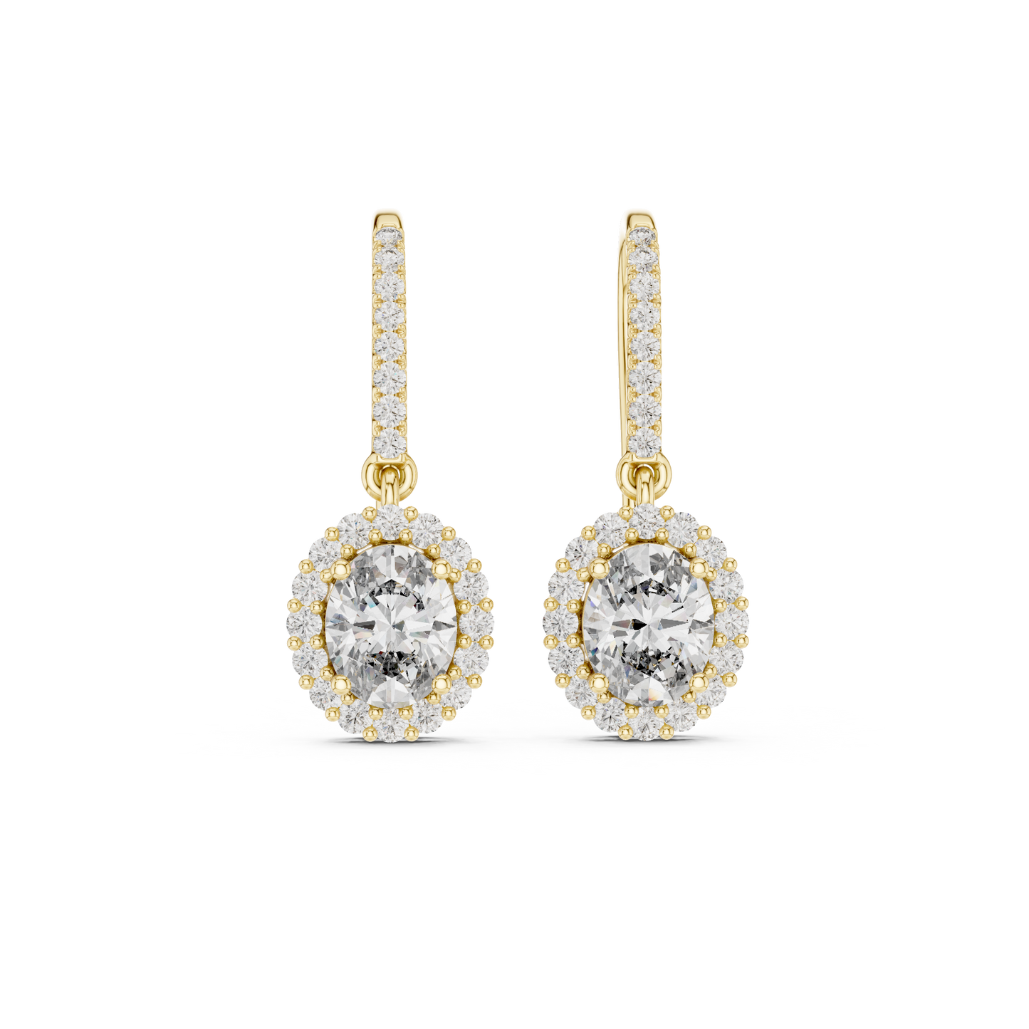 Rose Gold Diamond Dangle Earrings | Timeless Oval Halo Design