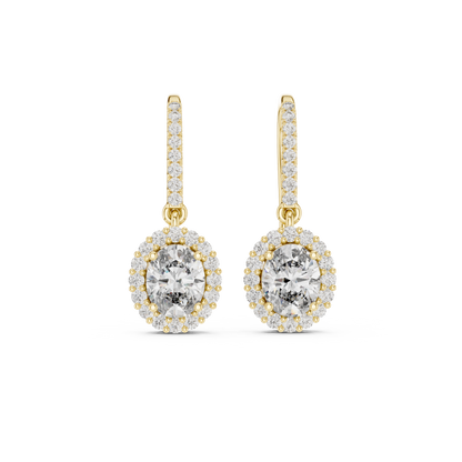 Rose Gold Diamond Dangle Earrings | Timeless Oval Halo Design