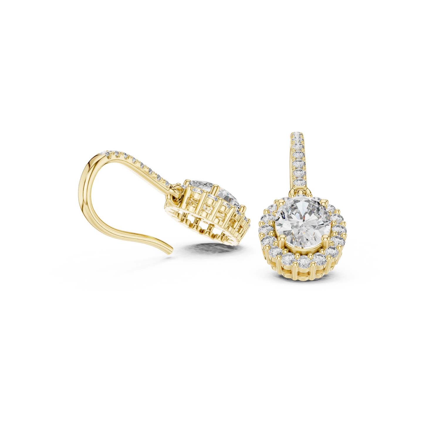 Rose Gold Diamond Dangle Earrings | Timeless Oval Halo Design