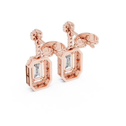 Designer Emerald Cut Diamond Dangle Earrings for Women