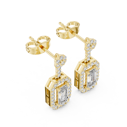 Designer Emerald Cut Diamond Dangle Earrings for Women