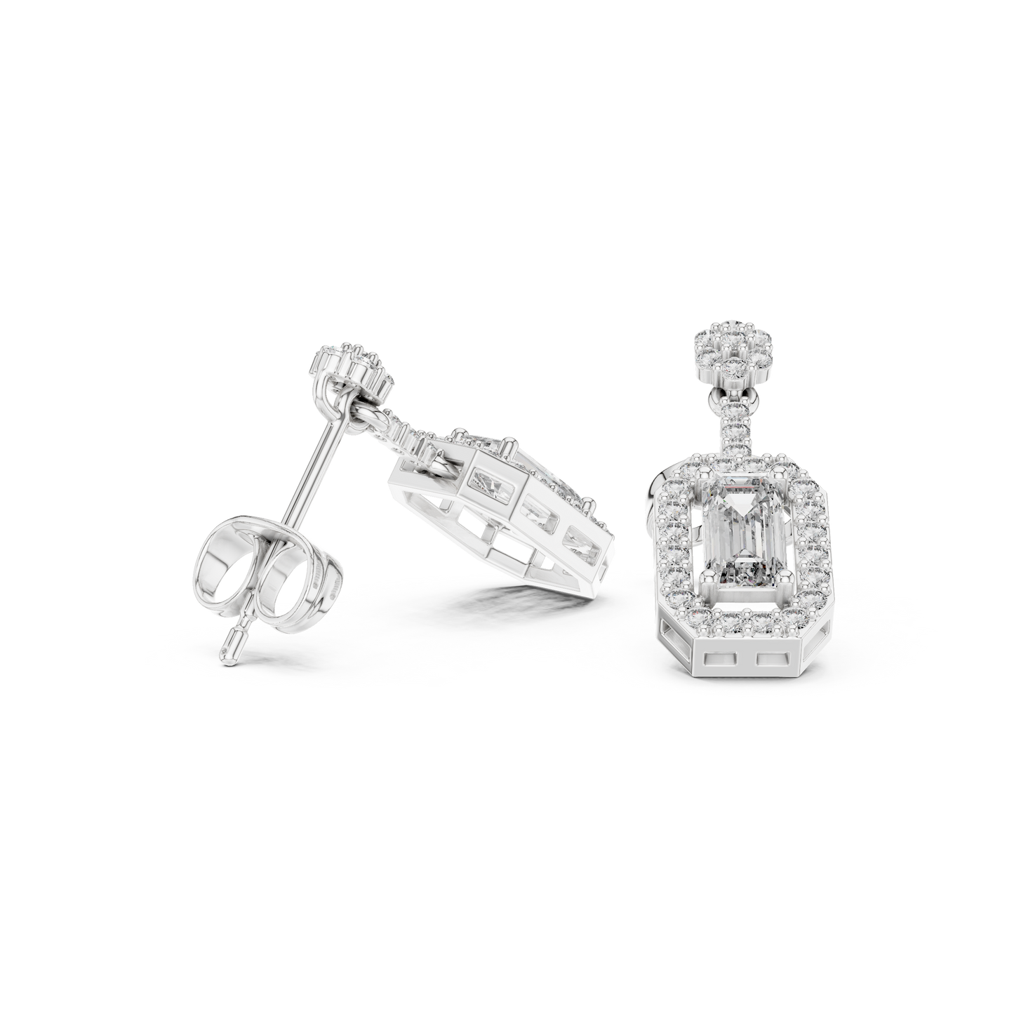 Designer Emerald Cut Diamond Dangle Earrings for Women