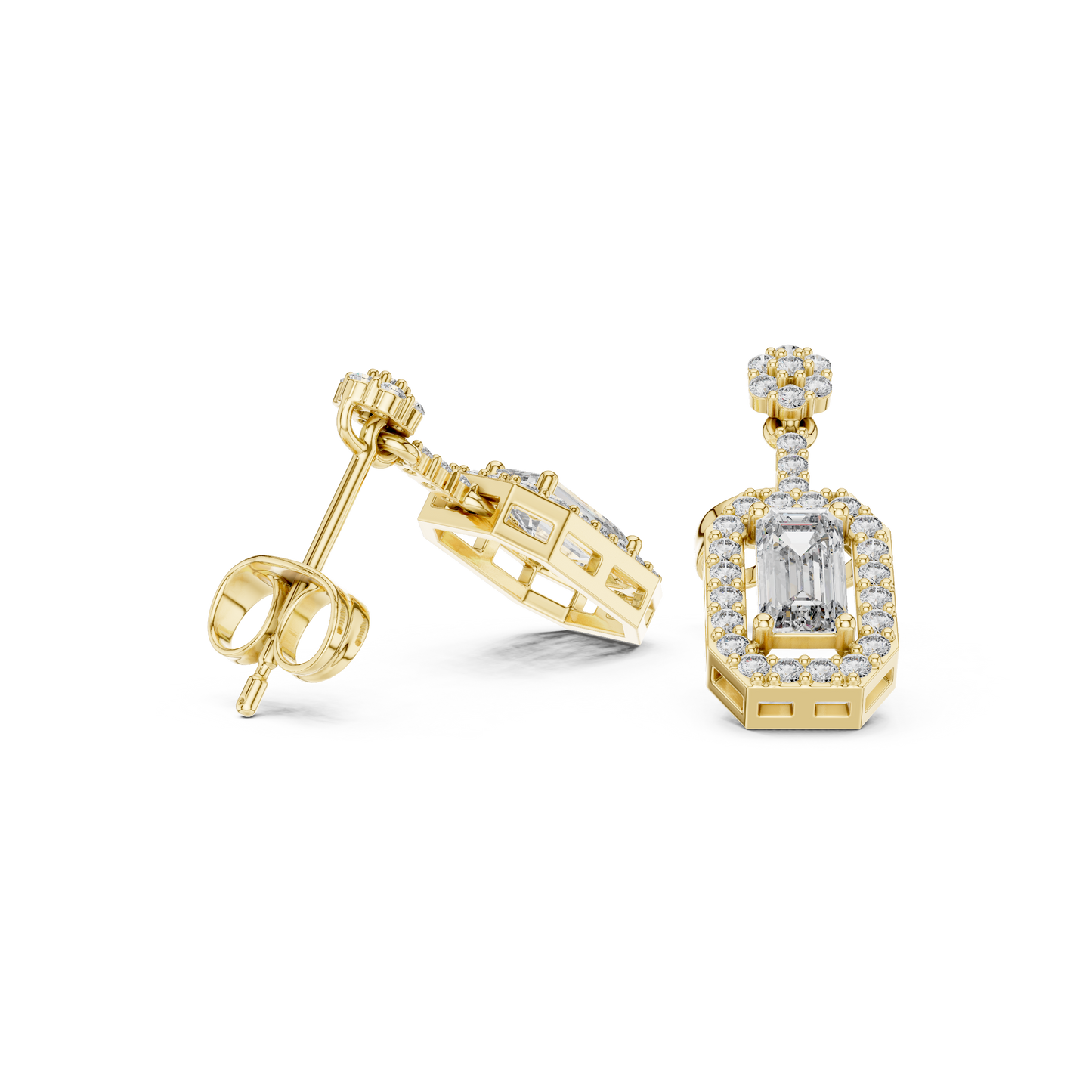 Designer Emerald Cut Diamond Dangle Earrings for Women