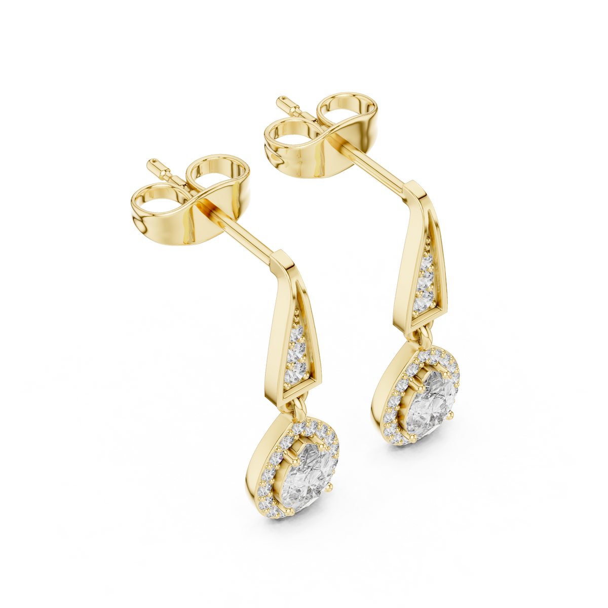 Designer Diamond Drop Earrings with Geometric Bar Detail