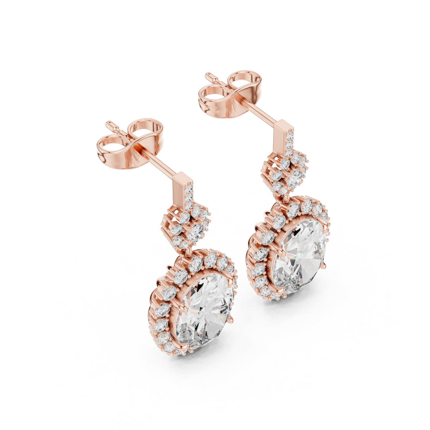 Luxury Oval Diamond Drop Earrings with Floral Halo Design