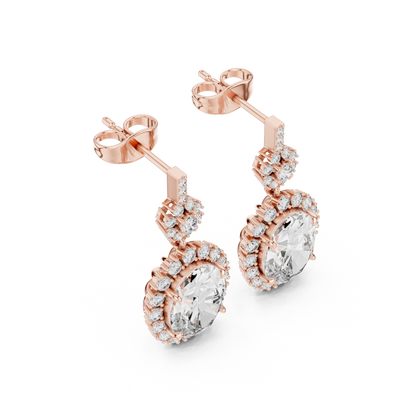 Luxury Oval Diamond Drop Earrings with Floral Halo Design