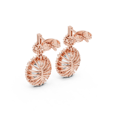 Luxury Oval Diamond Drop Earrings with Floral Halo Design