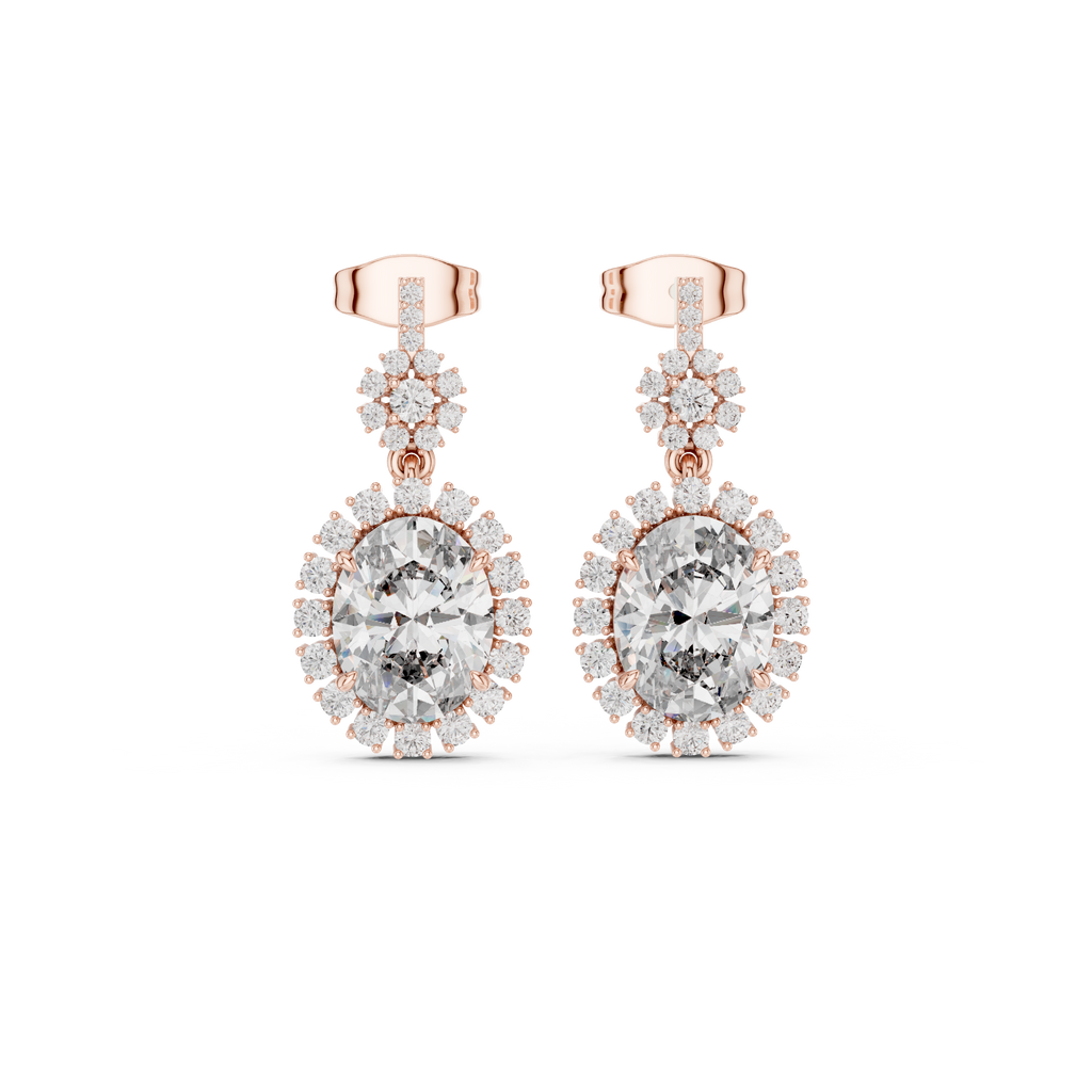 Luxury Oval Diamond Drop Earrings with Floral Halo Design