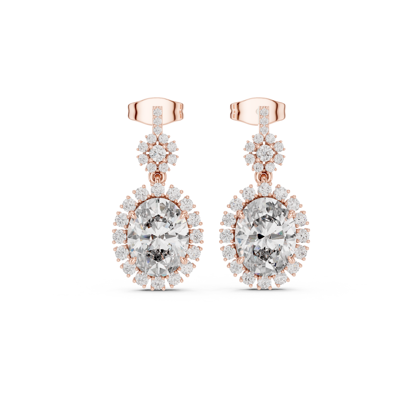 Luxury Oval Diamond Drop Earrings with Floral Halo Design