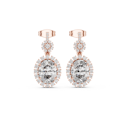 Luxury Oval Diamond Drop Earrings with Floral Halo Design