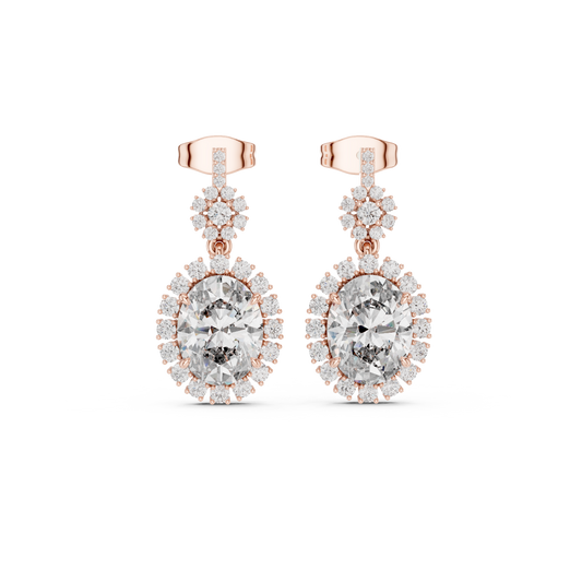 Luxury Oval Diamond Drop Earrings with Floral Halo Design