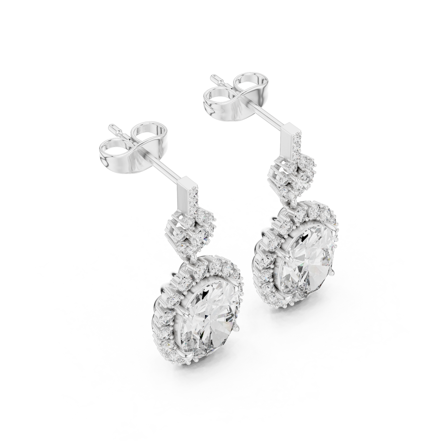 Luxury Oval Diamond Drop Earrings with Floral Halo Design