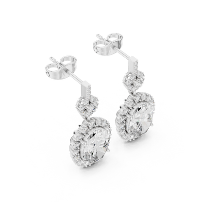 Luxury Oval Diamond Drop Earrings with Floral Halo Design