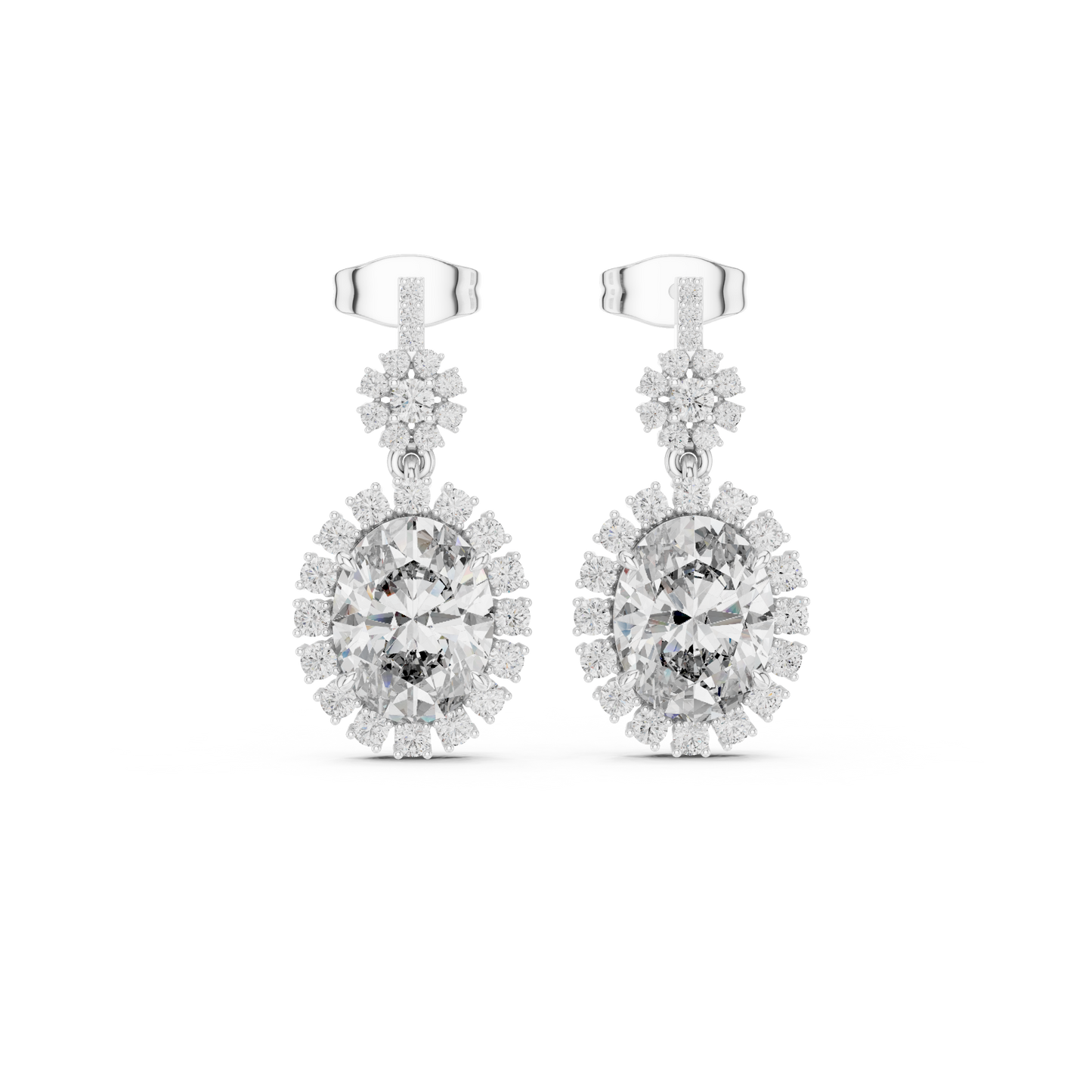 Luxury Oval Diamond Drop Earrings with Floral Halo Design