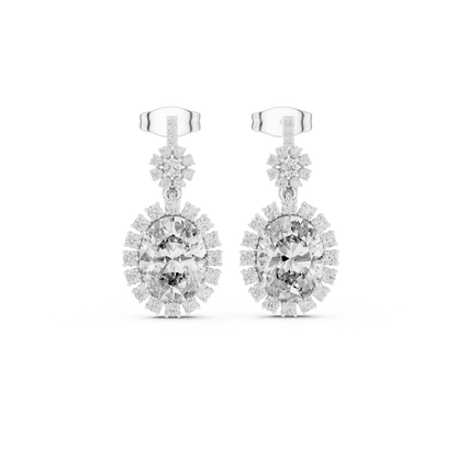 Luxury Oval Diamond Drop Earrings with Floral Halo Design