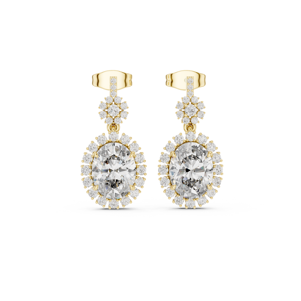 Luxury Oval Diamond Drop Earrings with Floral Halo Design