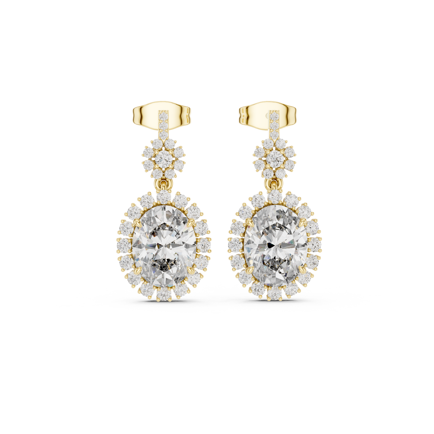 Luxury Oval Diamond Drop Earrings with Floral Halo Design