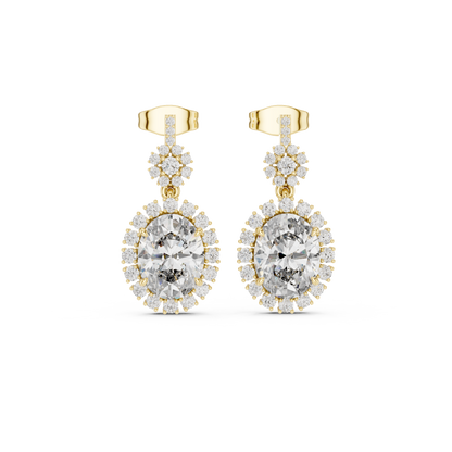 Luxury Oval Diamond Drop Earrings with Floral Halo Design