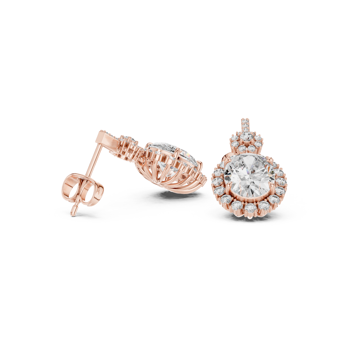 Luxury Oval Diamond Drop Earrings with Floral Halo Design