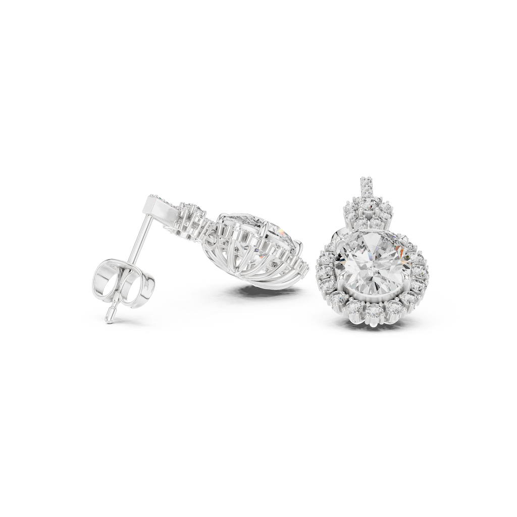Luxury Oval Diamond Drop Earrings with Floral Halo Design