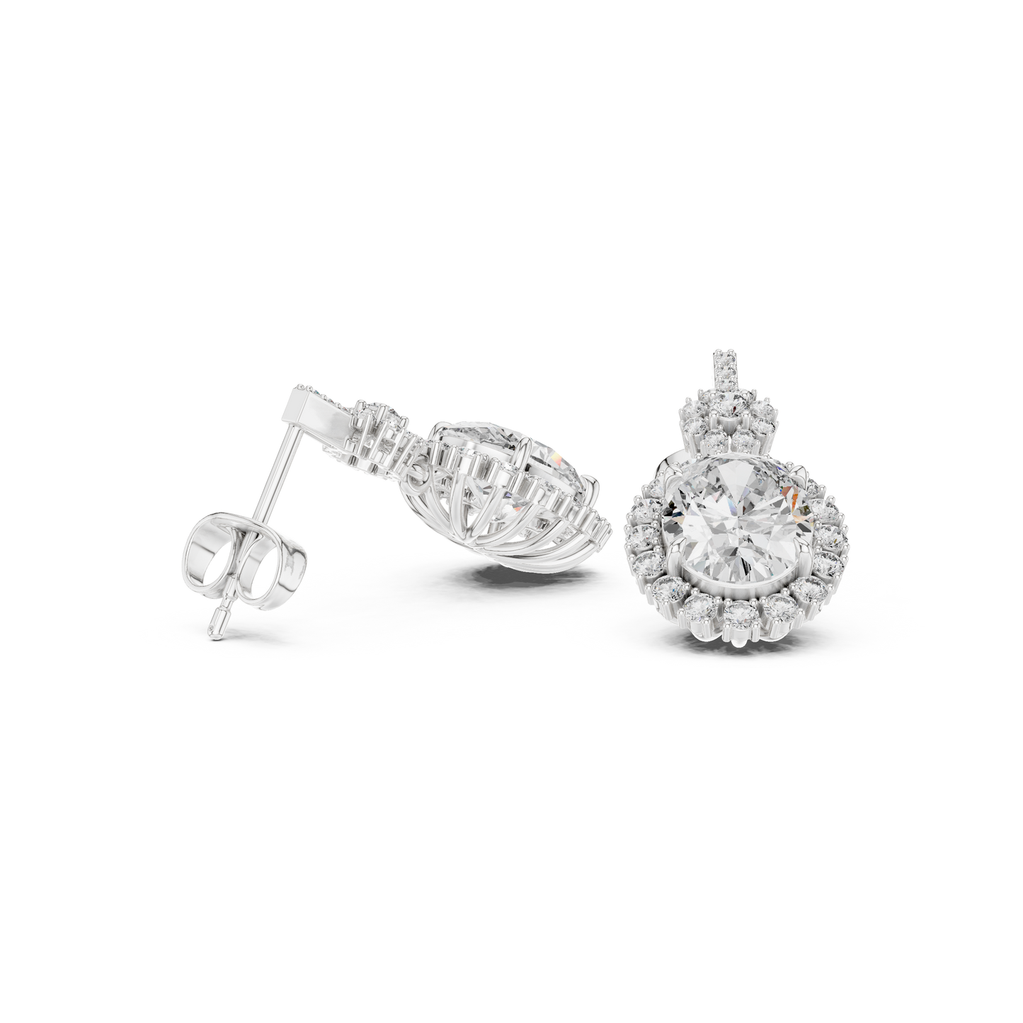 Luxury Oval Diamond Drop Earrings with Floral Halo Design