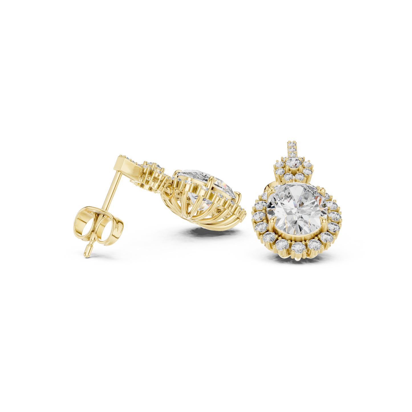 Luxury Oval Diamond Drop Earrings with Floral Halo Design