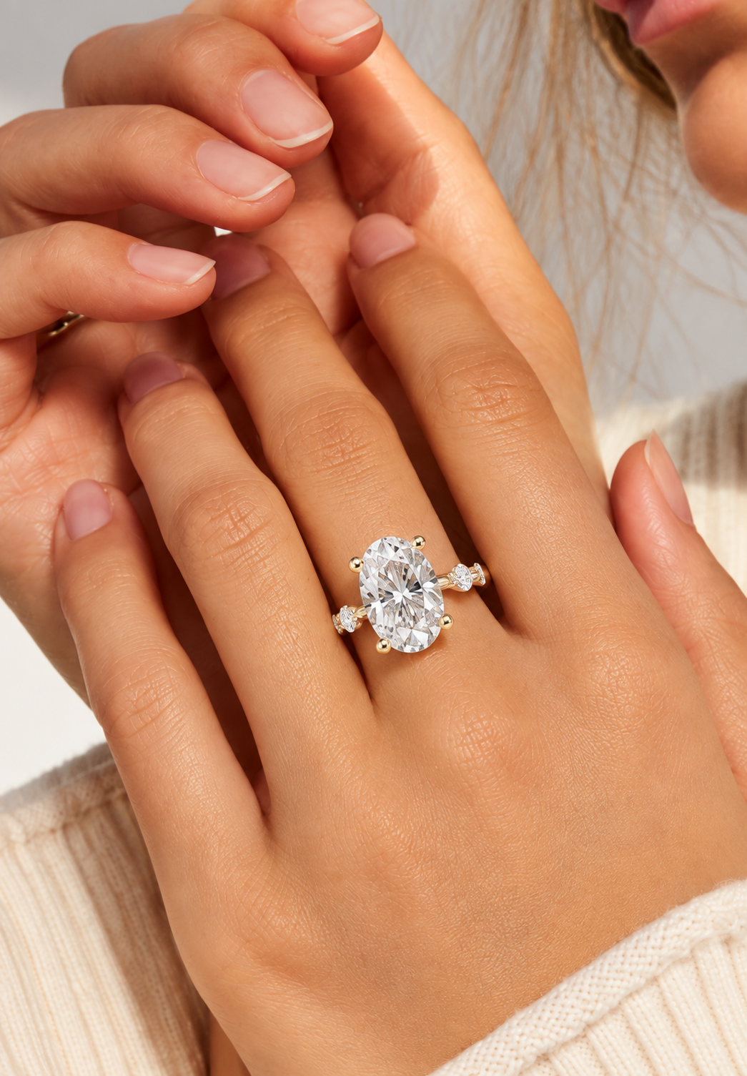Oval Radiance Lab Grown Diamond Three-Stone Ring.