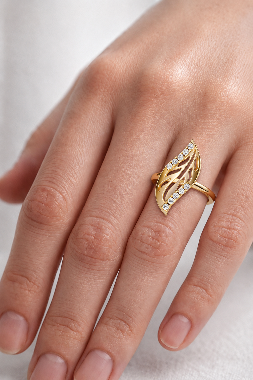 Designer Leaf Diamond Ring | Marquise Botanical Fashion Ring.