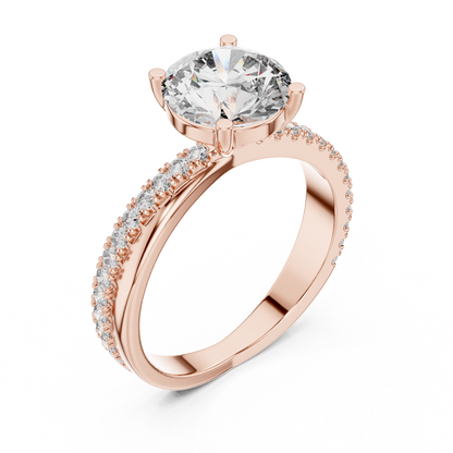 Brilliant Round Diamond with an Intertwined Diamond & Polished Band