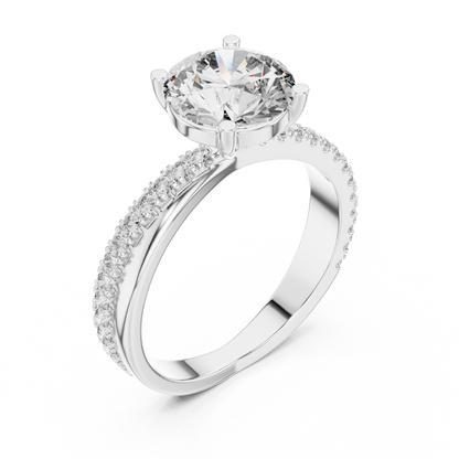 Brilliant Round Diamond with an Intertwined Diamond & Polished Band