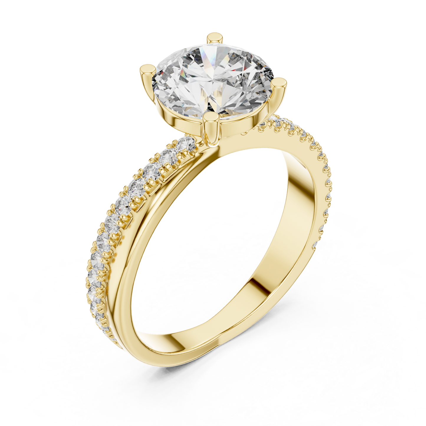 Brilliant Round Diamond with an Intertwined Diamond & Polished Band