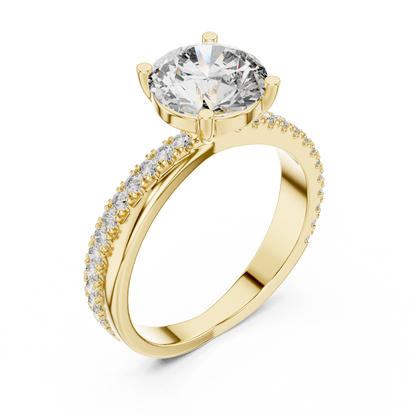 Brilliant Round Diamond with an Intertwined Diamond & Polished Band