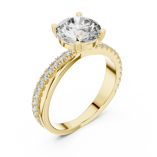 Brilliant Round Diamond with an Intertwined Diamond & Polished Band