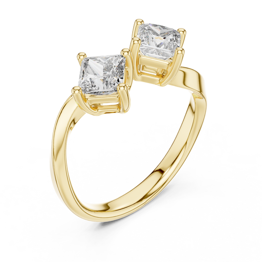 Dual Radiant Cut Diamonds in a Sweeping High-Polish Bypass Setting